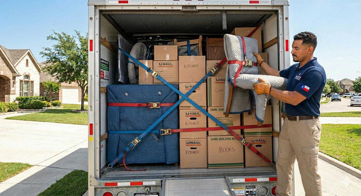 Elite furniture specialist in San Antonio loading a rental truck.